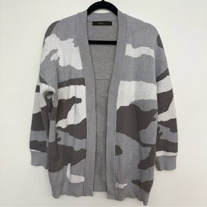 ZESICA Women’s Long Open Front Knit Cardigan Sweater Sz L Grey Camo Long Sleeve